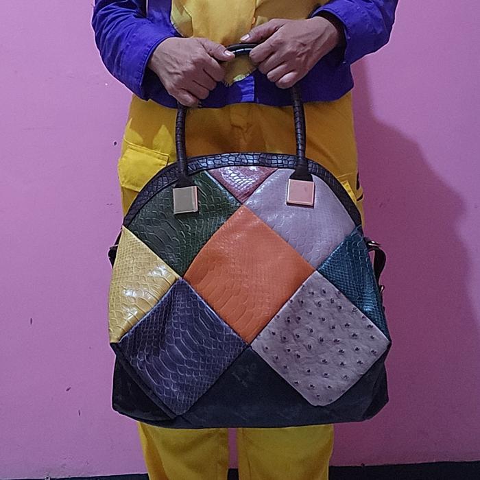 Tas Tote/Sling Alma Jumbo ROMA JELLAR KOREA Kulit PVC Croco Mewah Patchwork Multicolor Multitexture 