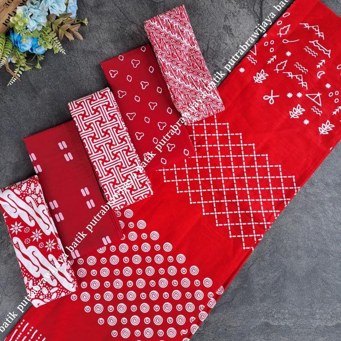 Kain Batik Printing Merah Putih Bahan Katun Halus Adem Fashion Batik Wanita Terkini Seragam Bridesma