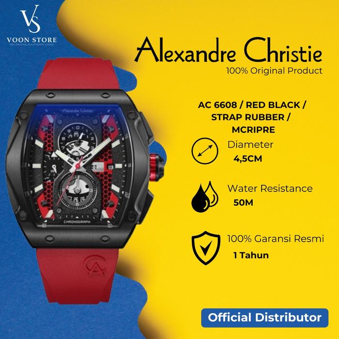 Jam Tangan Alexandre Christie Pria AC 6608 ORIGINAL - Red Black