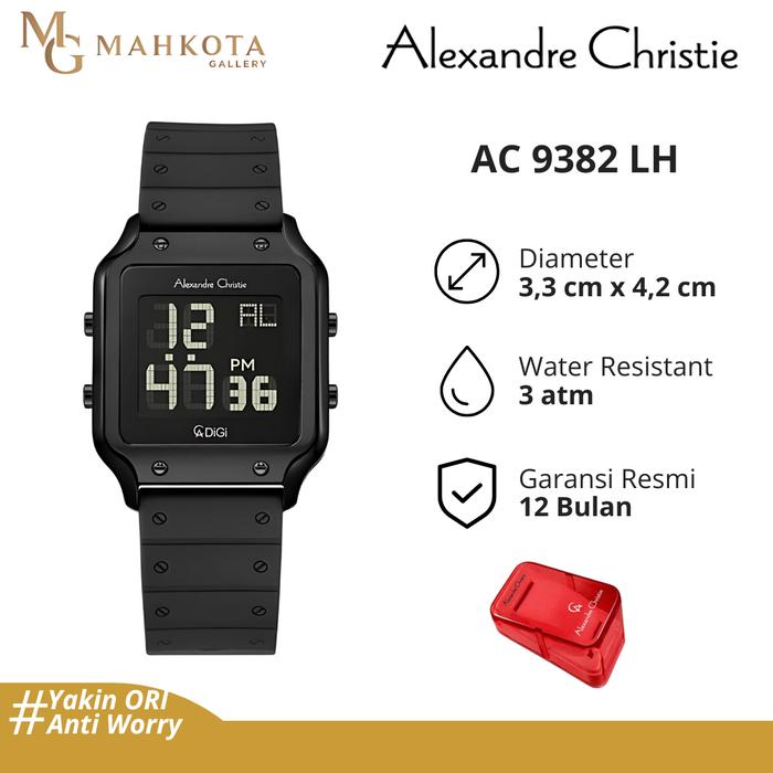 Jam Tangan Wanita Alexandre Christie AC 9382 LH Digital Kotak Strap Karet Original dan Bergaransi