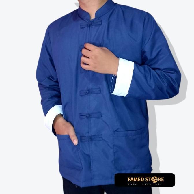 Kemeja China Cheongsam Ipman Pria Warna Navy - Kemeja Pria Cina Polos