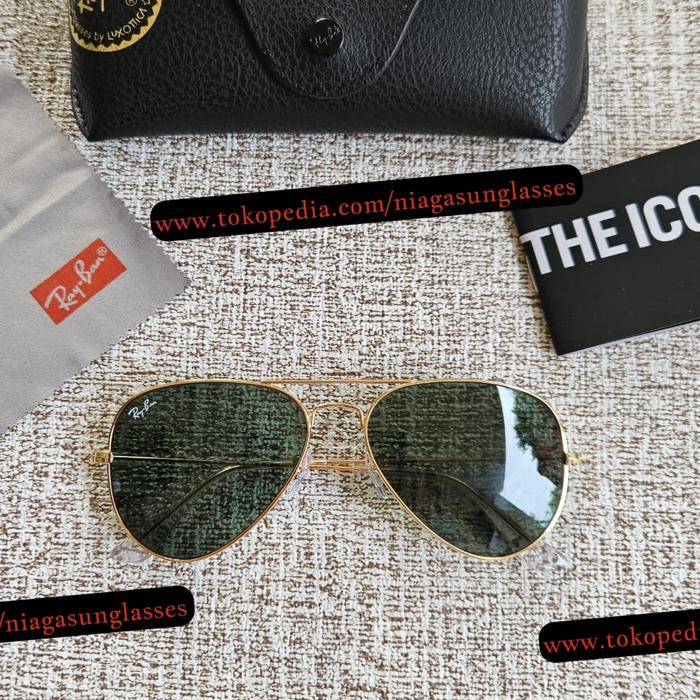 Kacamata Rayban Aviator RB3025 Gold Lens Green Second Original