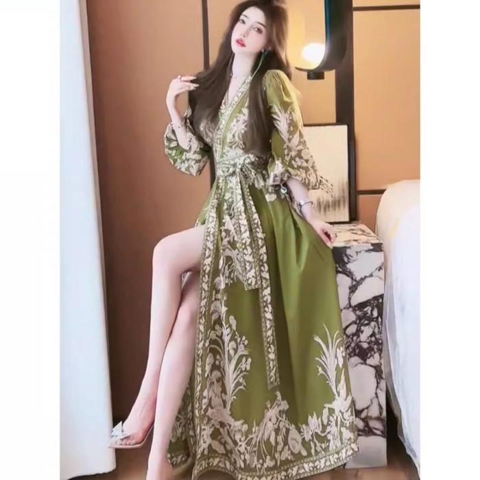 DRESS LINGERIE GAUN SEKSI WANITA BAJU TIDUR STYLE KIMONO JEPANG BELAH PAHA ROK PANJANG ELEGAN MOTIF 