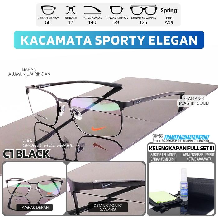 Nike 7566AF Frame Kaca Mata Minus Sporty Gaya Elegant Pria