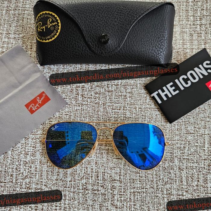 Kacamata Rayban Aviator RB3025 Gold Mirror Blue Second Original