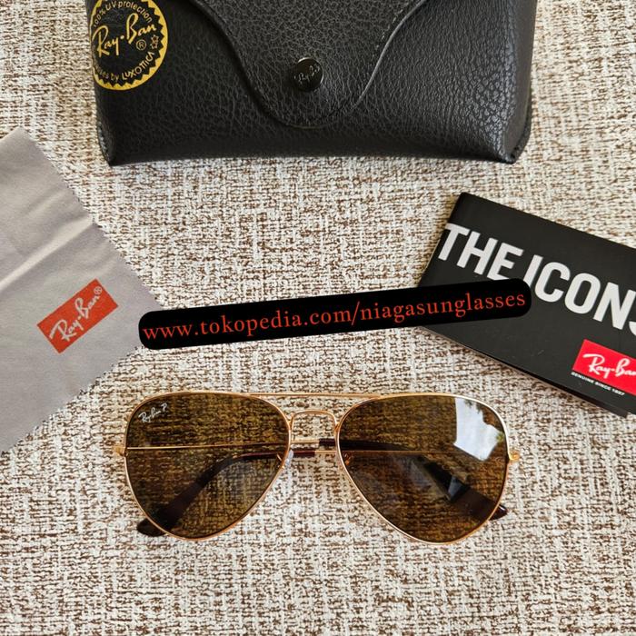 Kacamata Rayban Aviator RB3025 Gold Brown Polarized Second Original