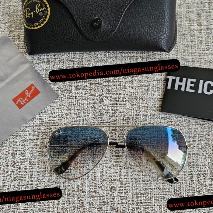 Kacamata Rayban Aviator RB3025 Silver Lens Gradasi Blue Second Original