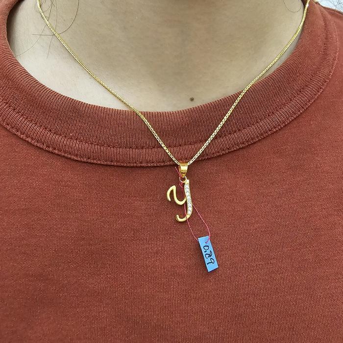 Liontin huruf y indah kadar 875 20 karat bandul mata kalung emas asli