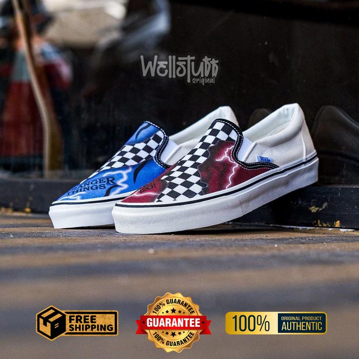 Sepatu Vans Slip On Custome X Stranger Things Checkerboard Original