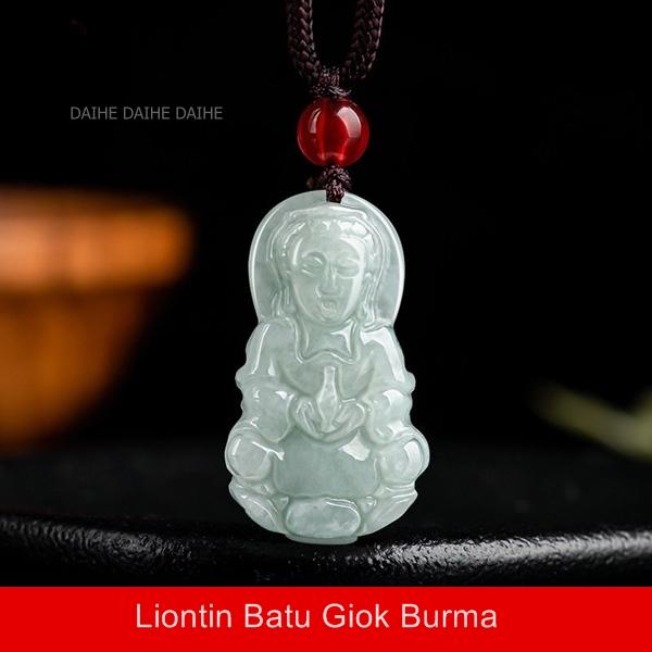 Kalung Liontin Batu Giok Burma / Liontin Guanyin Kuan Im / Liontin Giok Burma