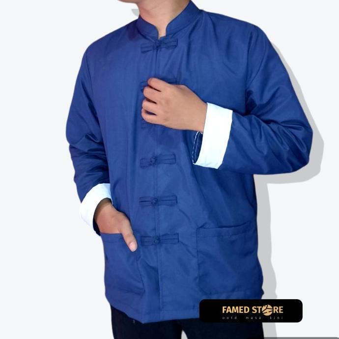 Kemeja China Cheongsam Ipman Pria Warna Navy - Kemeja Pria Cina Polos
