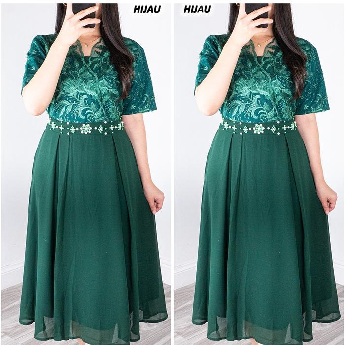 dress ceruty combi tile bordir import ld 100 pj 110 hijau, merah, hijau muda (58890)