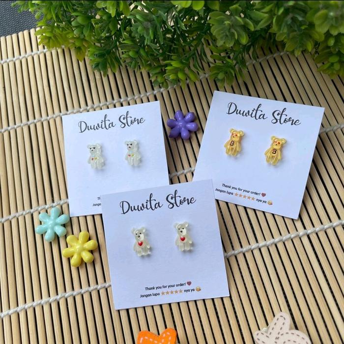 HANDMADE ANTING TUSUK PLASTIK ANAK/DEWASA MOTIF BERUANG BENING MINI
