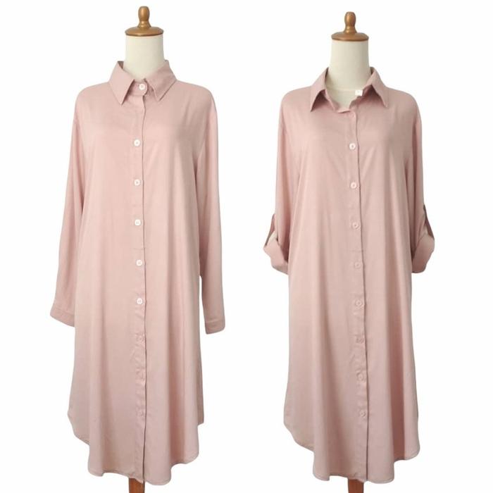 Tunik Rayon Polos Roll-Up Peach
