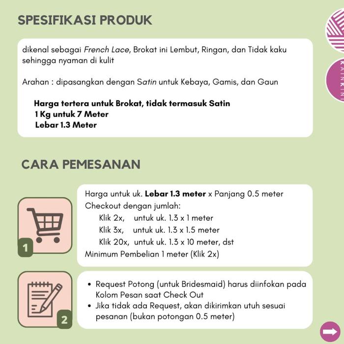 Kain Brokat Bahan Kebaya / Tile Brukat Perancis (½ meter) by Kainkini - Hijau Sage Green Motif Akar 