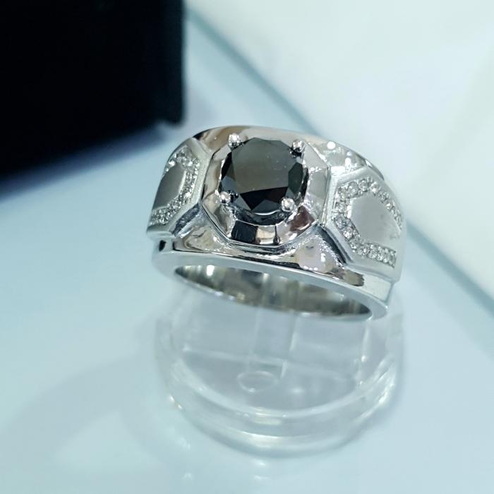 Cincin Berlian Hitam Pria Silver palladium