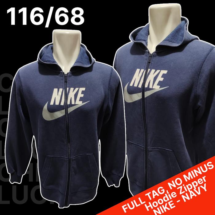 Jaket Hoodie Zipper Navy Nike Big Logo, Nike Hoodie Original - Bekas