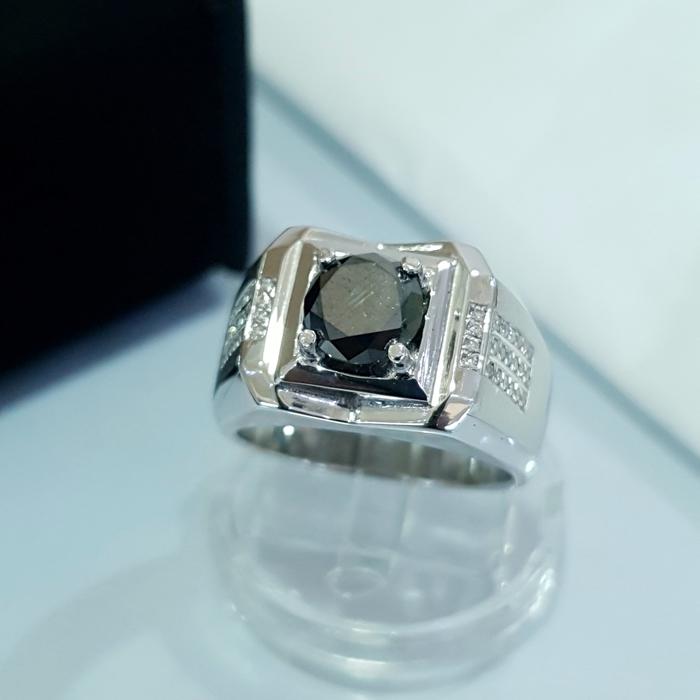 Cincin Berlian Hitam Pria Perak palladium