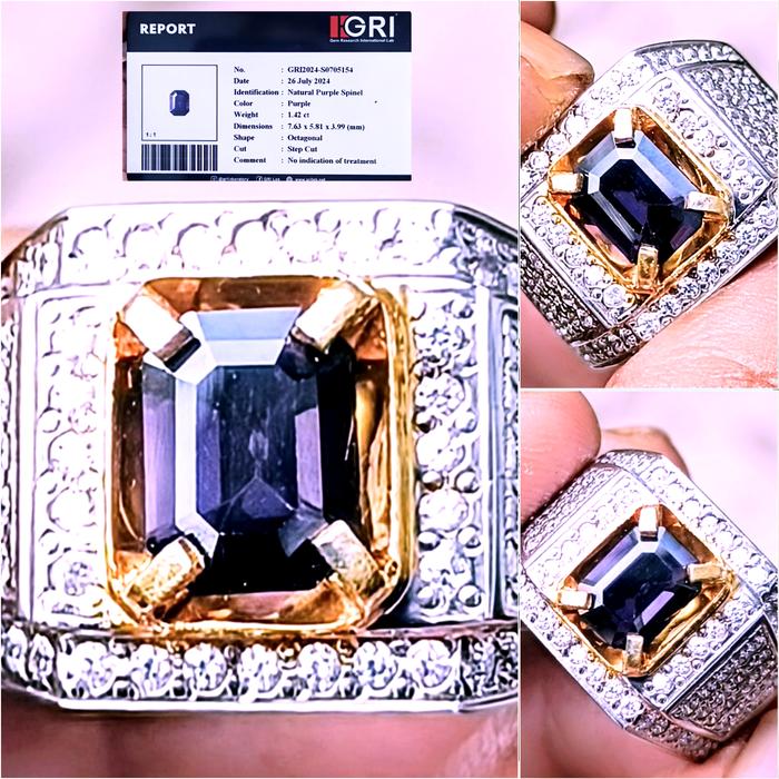 Natural Purple Spinel Memo GRI Set In Ring