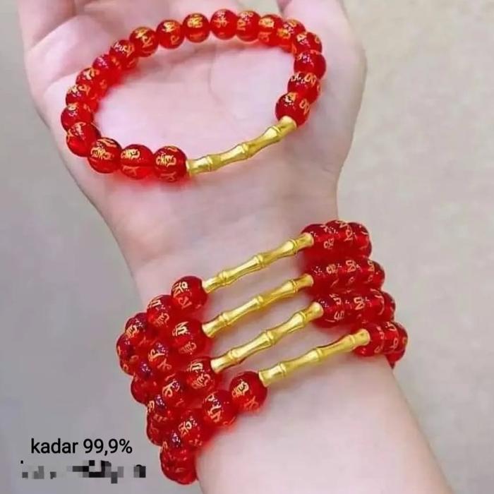 gelang EMAS HONGKONG HK 24 karat charm bambu pipa plat Bracelets