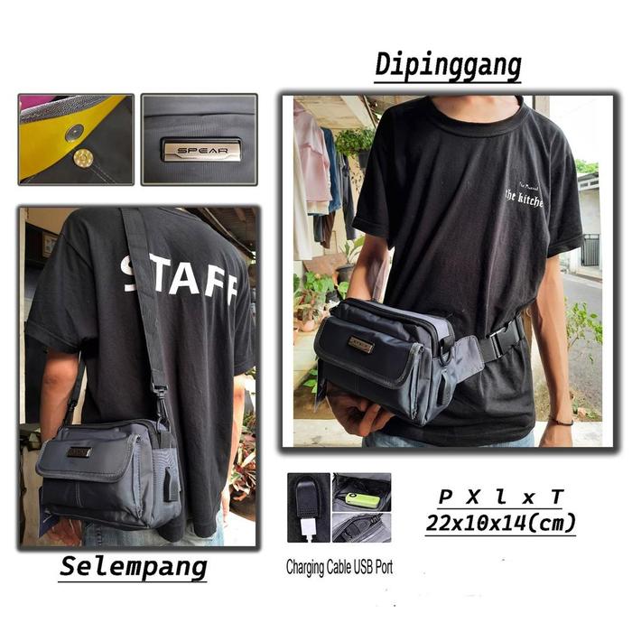 SPEAR Tas Pria 2in1 Portabel bisa Selempang bisa Tas Pinggang Multifungsi Kekinian Import Original