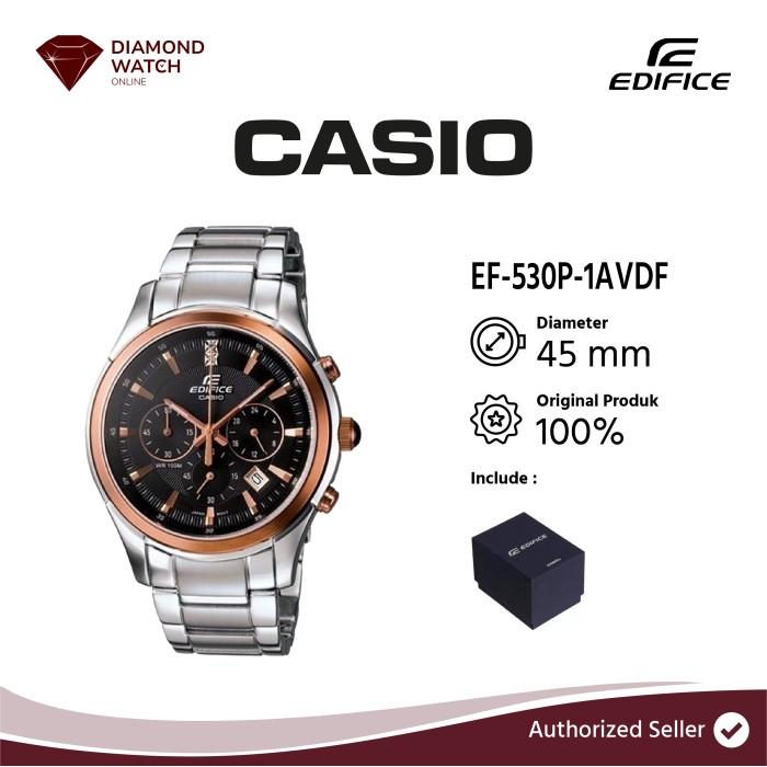 Casio Edifice Chronograph 45 mm Black Dial Silver Solid Stainless Steel Case Silver-Rose Gold EF-530