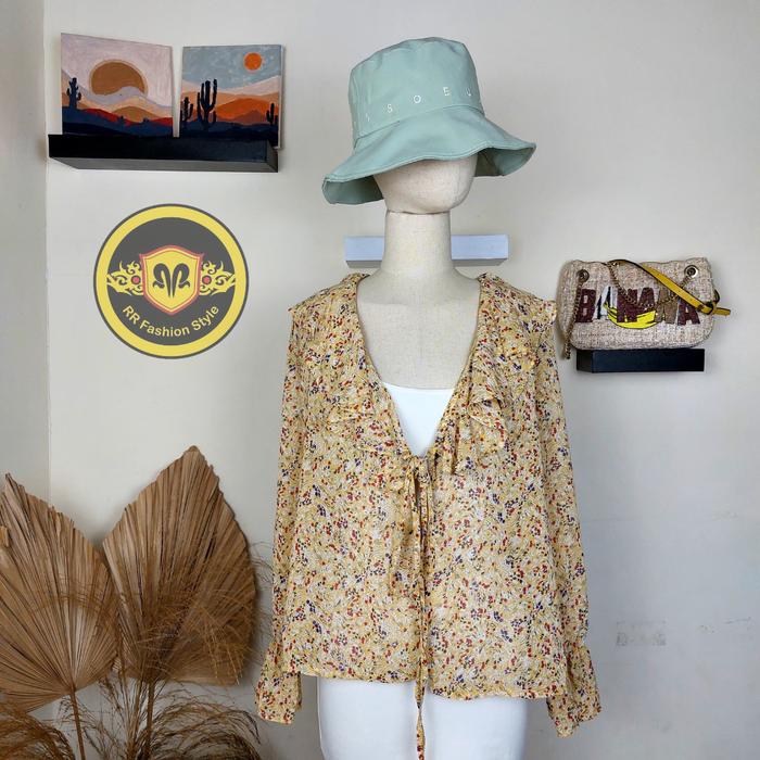 Outwear Outer Sifon Vintage Bunga-bunga Lengan Panjang