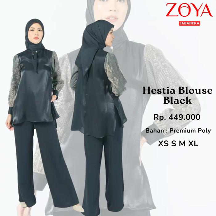 ZOYA Hestia Blouse Tunic Black - Baju Atasan Tunik Polos Muslim Wanita Wudhu Friendly Bahan Premium 