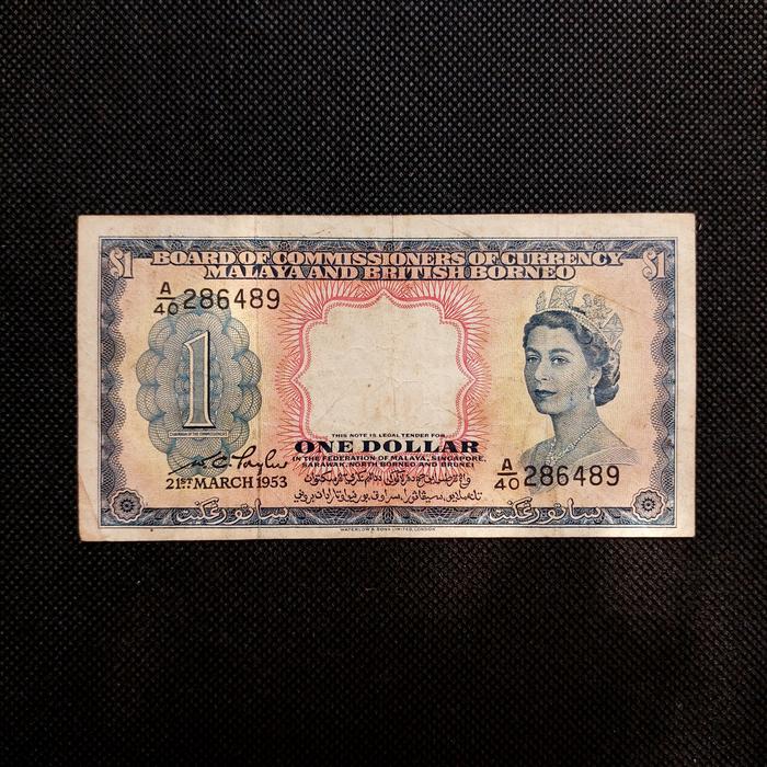 Uang Kuno 1 Dollar/Ringgit Malaya and British Borneo Queen Elizabeth Tahun 1953