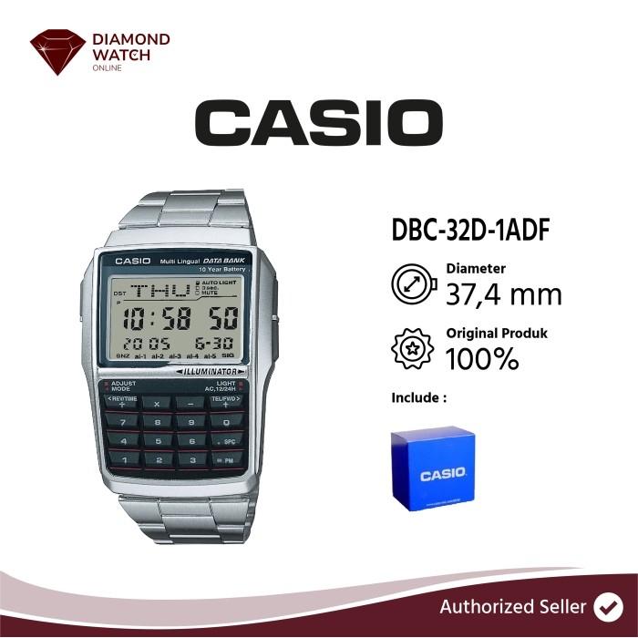Jam Tangan Kalkulator Casio DBC-32D-1ADF Data Bank case Resin Stainless Steel Strap