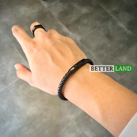 [BARU] Gelang Pria Model Pengait Magnetic Warna Hitam Bahan Kulit Anti Luntur / Karat