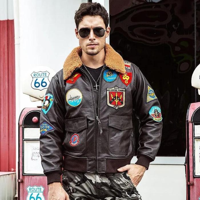 2024 New Men's Top Gun G1 Flight Jacket Real Cowskin Leather Jackets Fashion Multi-label Thick Cowhi
