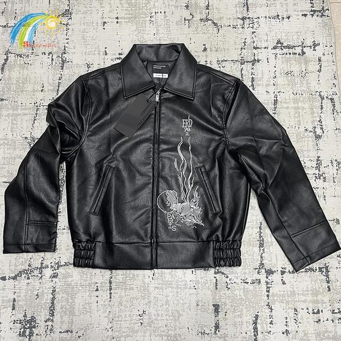 24FW Pattern Outline Embroidery Logo ERD Leather Jacket Men Women Casual Fashion Enfants Riches Depr