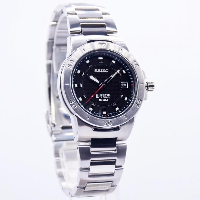 ARLOJI SEIKO KINETIC VINTAGE BLACK DIAL - SNG027