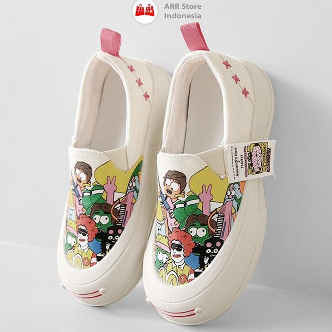 Sneakers Wanita Canvas Korea Sepatu Sneakers Wanita Casual Motif Doodle Art | SNP032