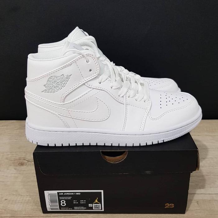 Sepatu pria AJ 1 mid triple white