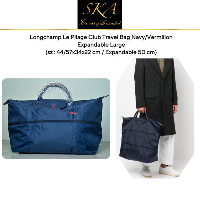 Longchamp Le Pliage Club Travel Bag Navy/Vermilion Expandable