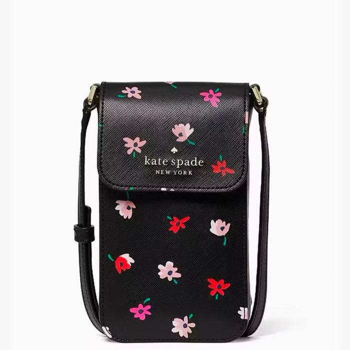 Phone Flap Crossbody Black Floral