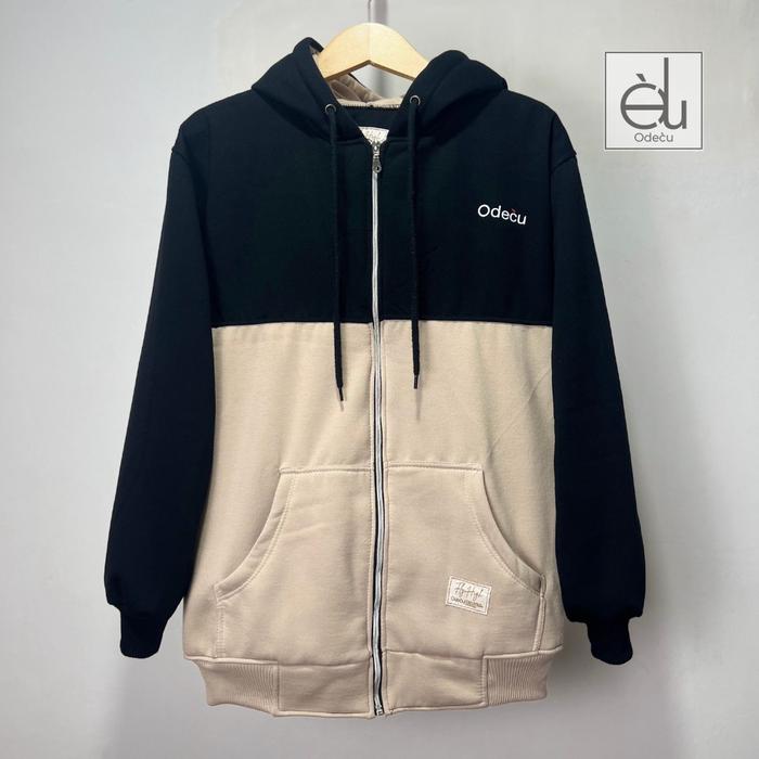 HOODIE PREMIUM ZIPPER TWO COLOR BLACK BEIGE SWEATER PRIA WANITA ODECU
