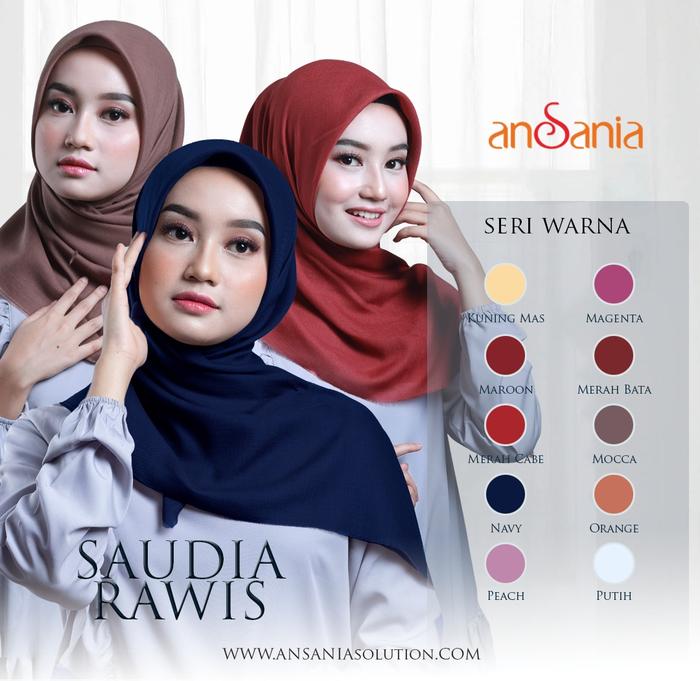 Saudia Hijab Segiempat SAUDIA Rawis Origial Saudia Ansania Bahan Cotton Voile Ukuran 110x110 cm Warn