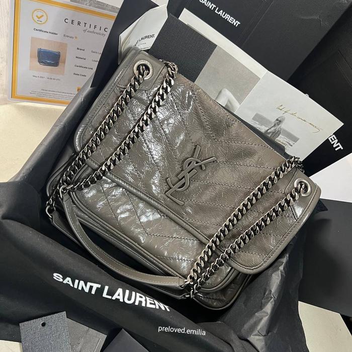 Authentic preloved rec 2022 saint laurent ysl niki medium crinkled lea