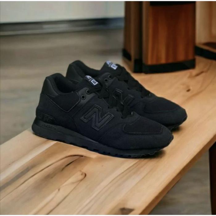 Promo Sepatu New Balance 574 Sekolah Pria Wanita Hitam Putih Hitam Polos High Quality