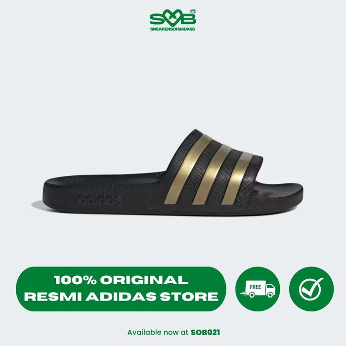 Sepatu Sandal Adidas Unisex Adilette Aqua Slides Black/Gold - EG1758