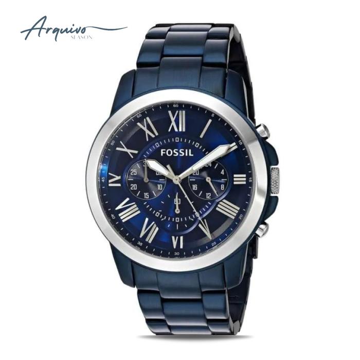 Jam Tangan Fossil Pria Grant Chronograph Blue Stainless Steel Mewah Original FS5230
