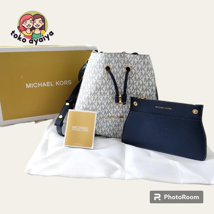 Michael Kors Mercer Bucket Bag Logo Medium - Blue *Preloved*
