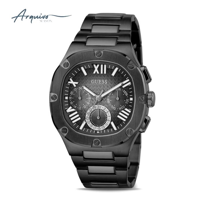 Jam Tangan Guess Pria Headline Chronograph Black Stainless Steel Sporty Mewah Original GW0572G3