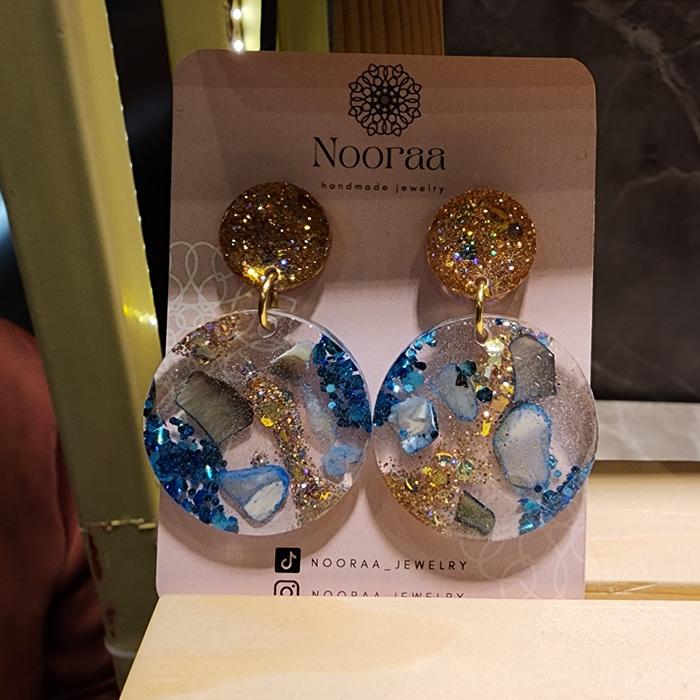 blue pearl shell  earrings Anting resin kerang mutiara