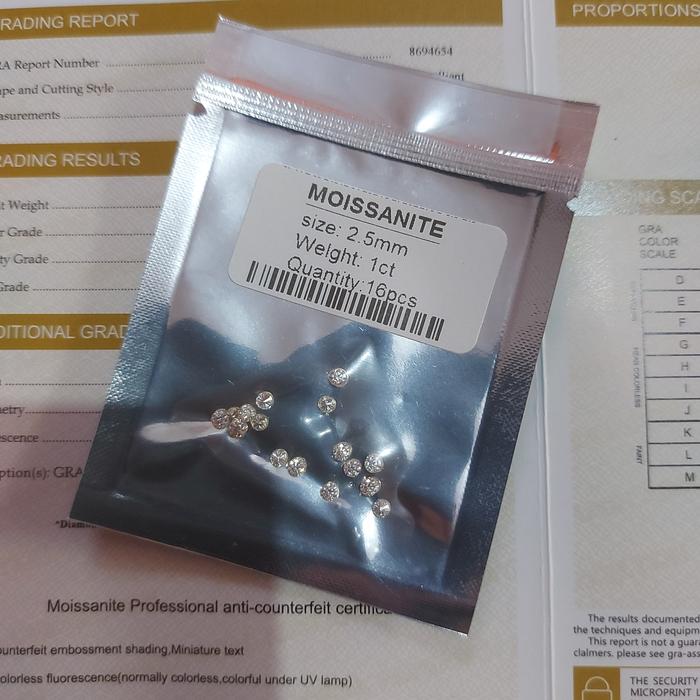 berlian moissanite tabur ukuran 2,5mm