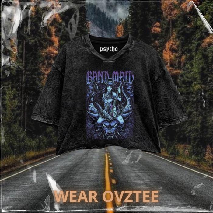 Crop Top Band Maid Oversized Tee Washed Kaos