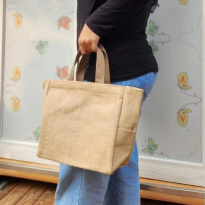 TOTE BAG GONI UNIK Tas Burlap Classic Jute Bag Polos - Coklat Perempuan